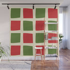 Retro Christmas Midcentury Modern Windows Checkered Red Green Cream Pattern Wall Mural Gallery Image 1
