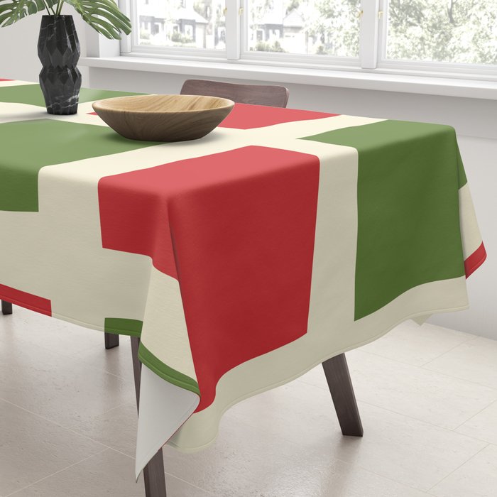 Retro Christmas Midcentury Modern Windows Checkered Red Green Cream Pattern Tablecloth Gallery Image 3