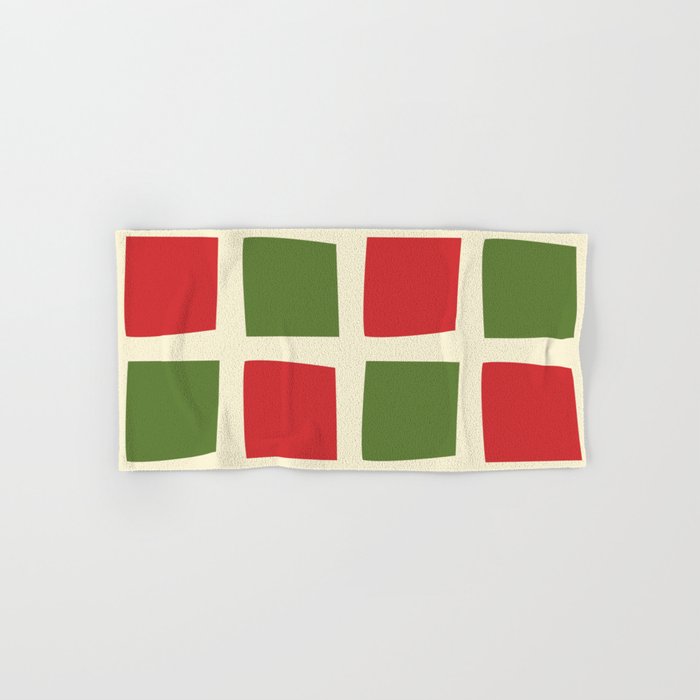 Retro Christmas Midcentury Modern Windows Checkered Red Green Cream Pattern Bath Towel Gallery Image 1
