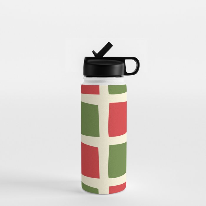 Retro Christmas Midcentury Modern Windows Checkered Red Green Cream Pattern Water Bottle Gallery Image 1