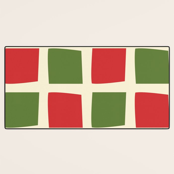 Retro Christmas Midcentury Modern Windows Checkered Red Green Cream Pattern Desk Mat Gallery Image 3
