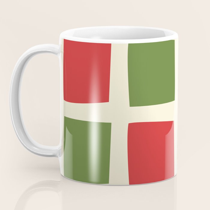 Retro Christmas Midcentury Modern Windows Checkered Red Green Cream Pattern Coffee Mug Gallery Image 3