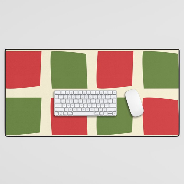 Retro Christmas Midcentury Modern Windows Checkered Red Green Cream Pattern Desk Mat Gallery Image 1
