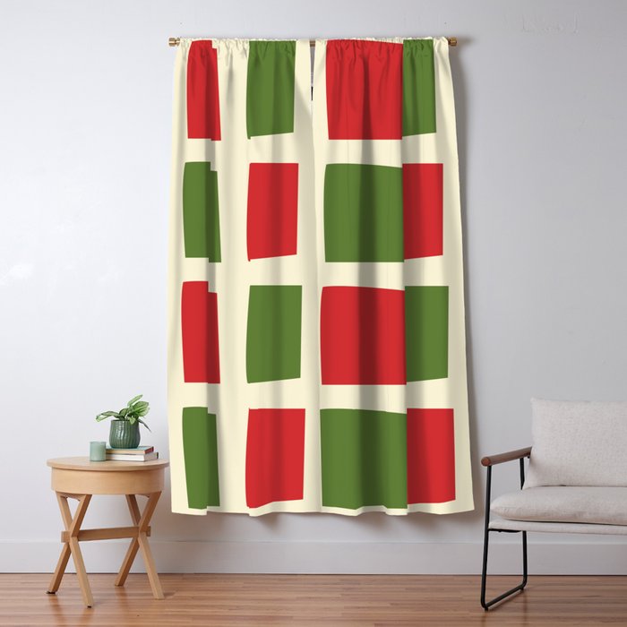 Retro Christmas Midcentury Modern Windows Checkered Red Green Cream Pattern Window Curtain Gallery Image 5