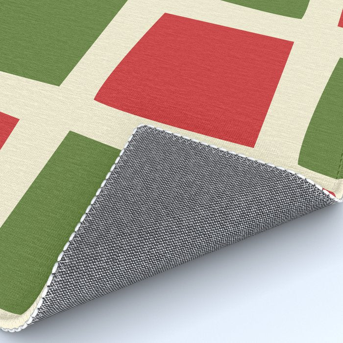 Retro Christmas Midcentury Modern Windows Checkered Red Green Cream Pattern Rug Gallery Image 4