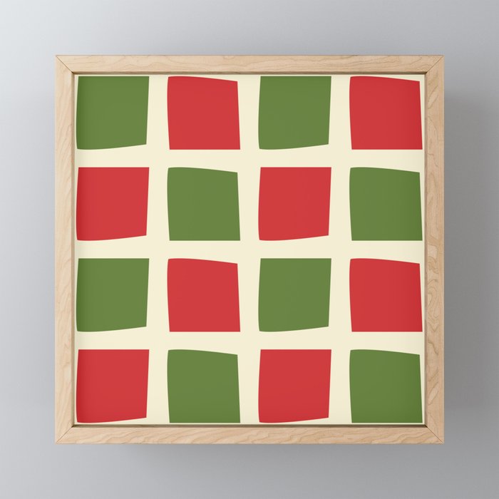 Retro Christmas Midcentury Modern Windows Checkered Red Green Cream Pattern Mini Art Print Gallery Image 1