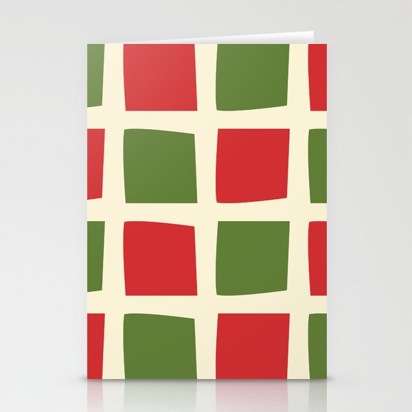 Retro Christmas Midcentury Modern Windows Checkered Red Green Cream Pattern Stationery Card Gallery Image 2