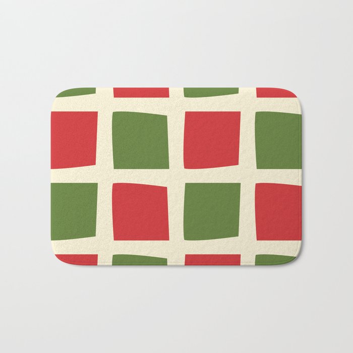 Retro Christmas Midcentury Modern Windows Checkered Red Green Cream Pattern Bath Mat Gallery Image 1