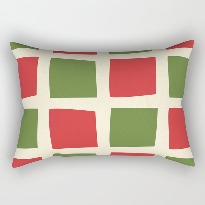 Retro Christmas Midcentury Modern Windows Checkered Red Green Cream Pattern Rectangular Pillow Gallery Image 1
