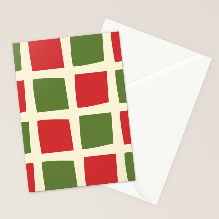 Retro Christmas Midcentury Modern Windows Checkered Red Green Cream Pattern Stationery Card Gallery Image 2