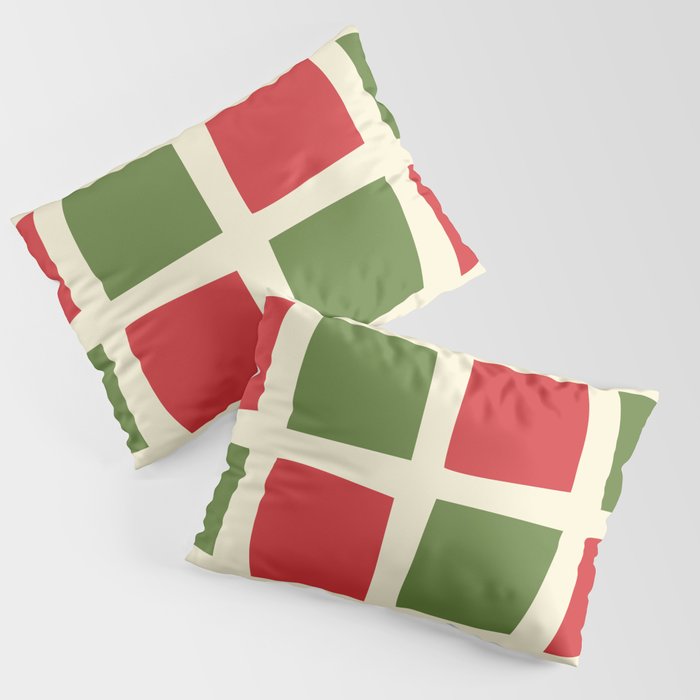 Retro Christmas Midcentury Modern Windows Checkered Red Green Cream Pattern Pillow Sham Gallery Image 3