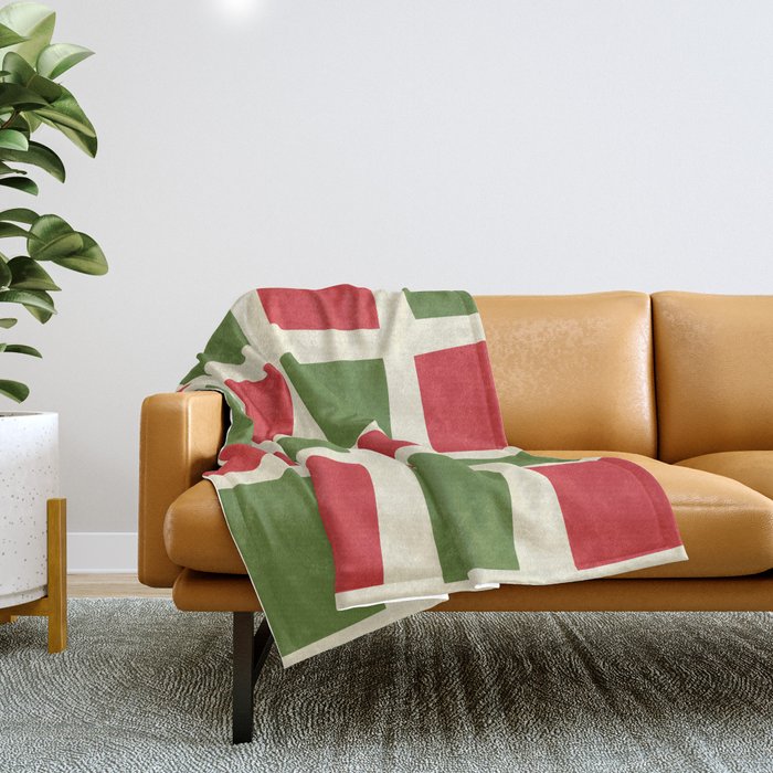 Retro Christmas Midcentury Modern Windows Checkered Red Green Cream Pattern Throw Blanket Gallery Image 1