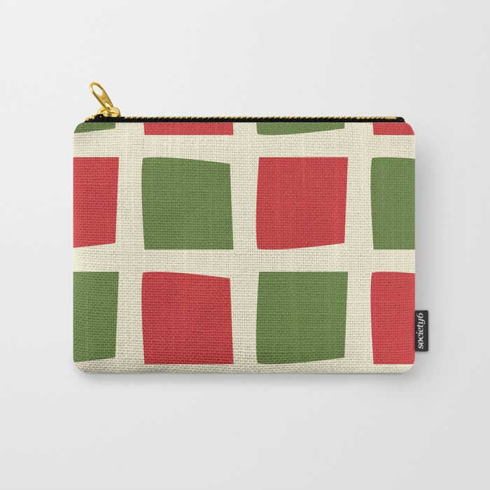 Retro Christmas Midcentury Modern Windows Checkered Red Green Cream Pattern Carry All Pouch Gallery Image 1