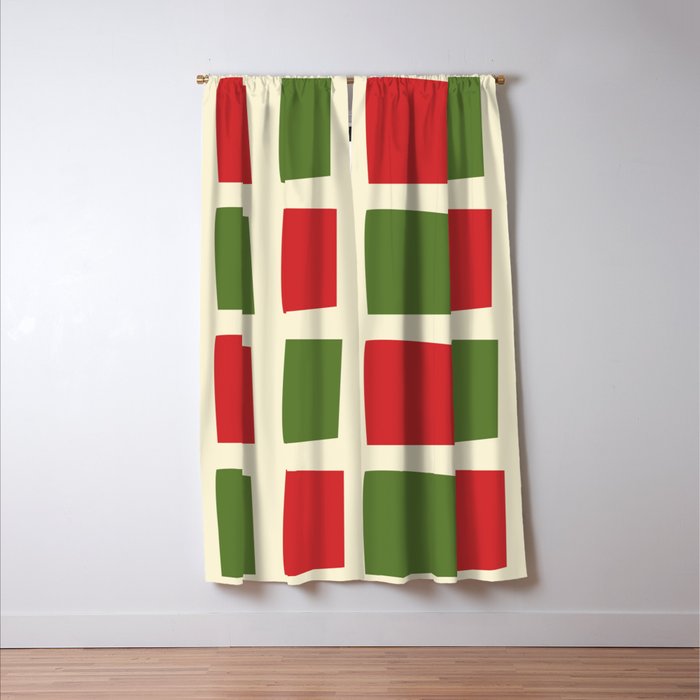 Retro Christmas Midcentury Modern Windows Checkered Red Green Cream Pattern Window Curtain Gallery Image 3