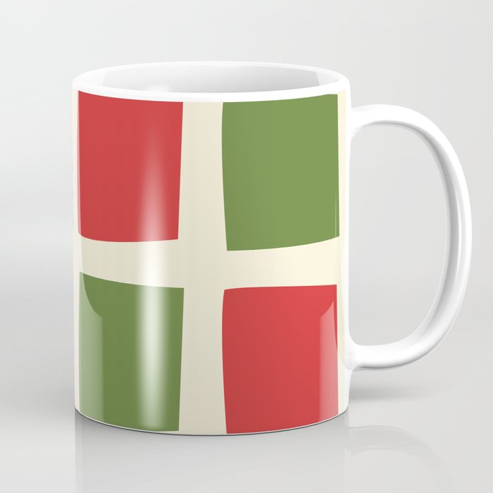 Retro Christmas Midcentury Modern Windows Checkered Red Green Cream Pattern Coffee Mug Gallery Image 1