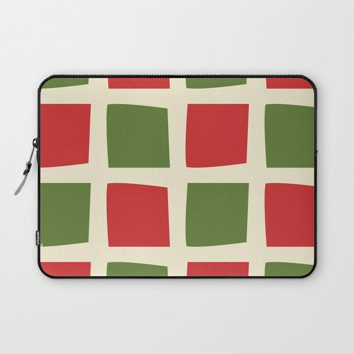 Retro Christmas Midcentury Modern Windows Checkered Red Green Cream Pattern Laptop Sleeve Gallery Image 1