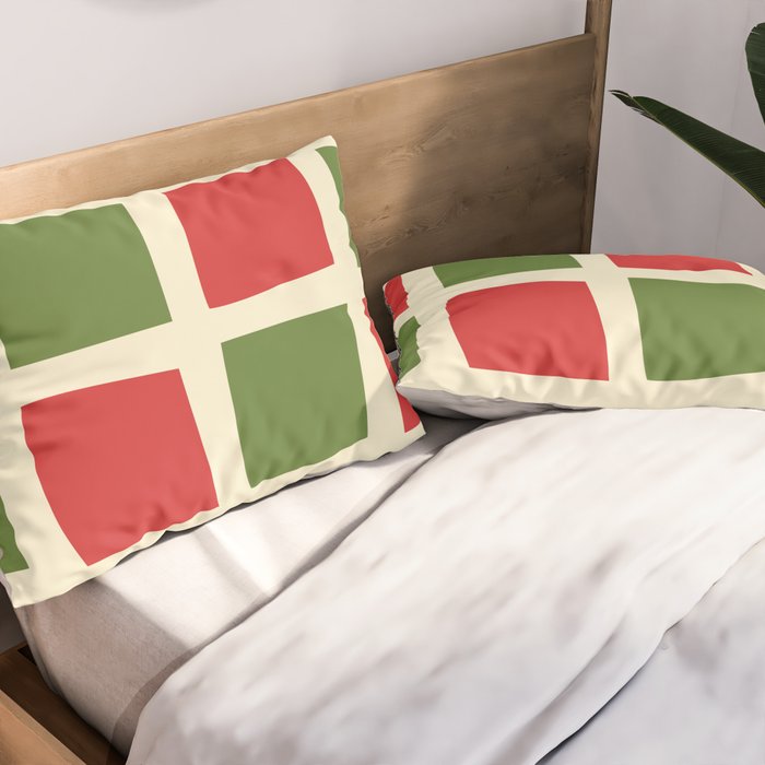 Retro Christmas Midcentury Modern Windows Checkered Red Green Cream Pattern Pillow Sham Gallery Image 2
