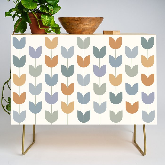 Spring Tulips XI Natural Multicolor Mid Century Flowers Credenza Gallery Image 1
