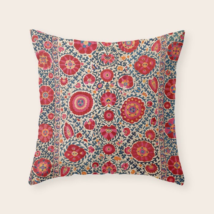 Kermina Suzani Uzbekistan Embroidery Print Throw Pillow Gallery Image 1