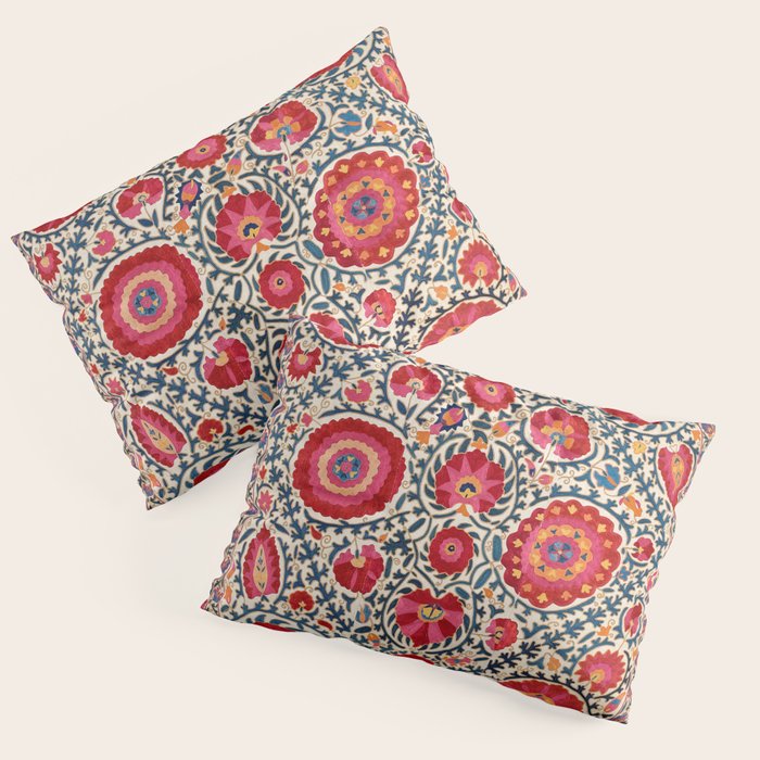 Kermina Suzani Uzbekistan Embroidery Print Pillow Sham Gallery Image 1