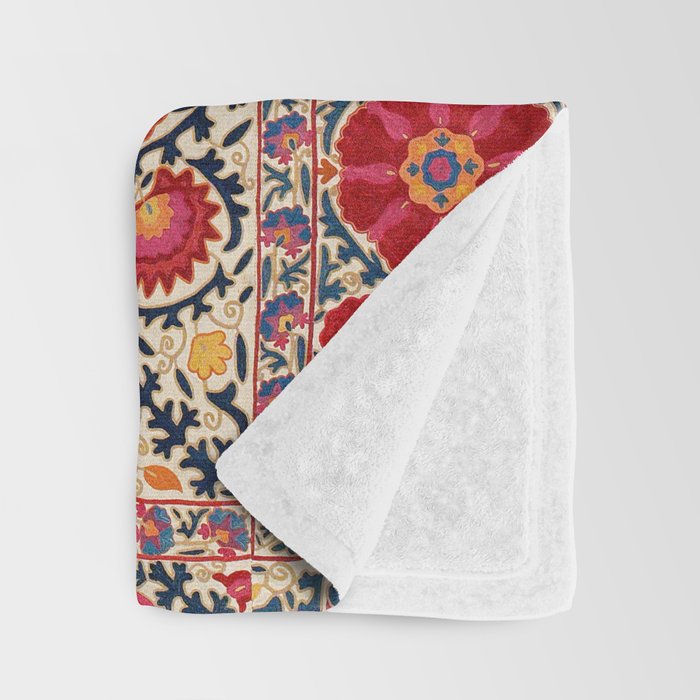 Kermina Suzani Uzbekistan Embroidery Print Throw Blanket Gallery Image 3