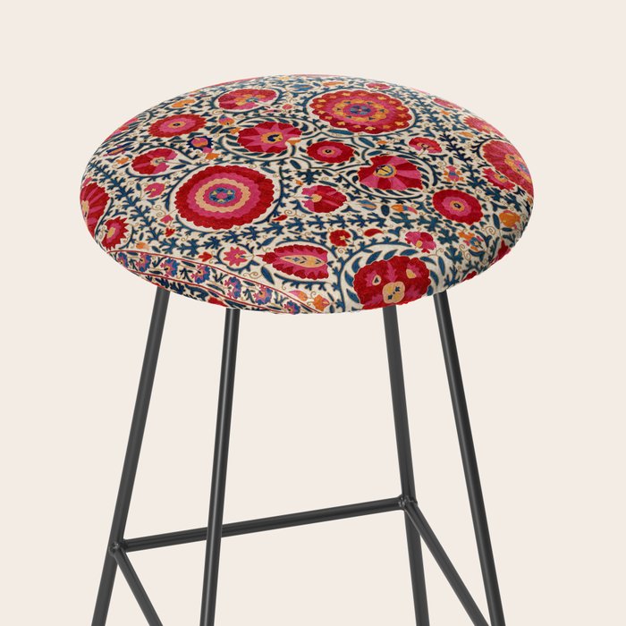 Kermina Suzani Uzbekistan Embroidery Print Stool Gallery Image 2