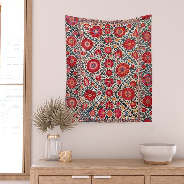 Kermina Suzani Uzbekistan Embroidery Print Wall Tapestry Gallery Image 2