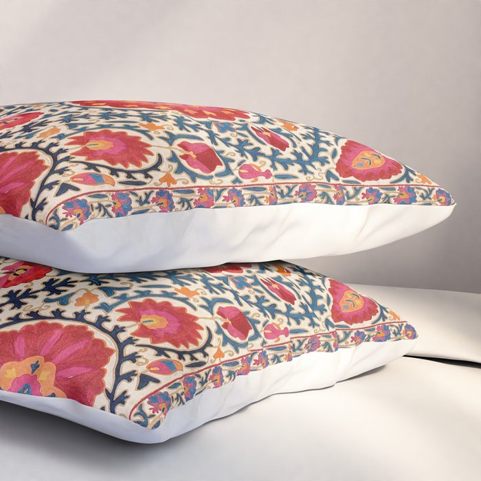 Kermina Suzani Uzbekistan Embroidery Print Pillow Sham Gallery Image 3