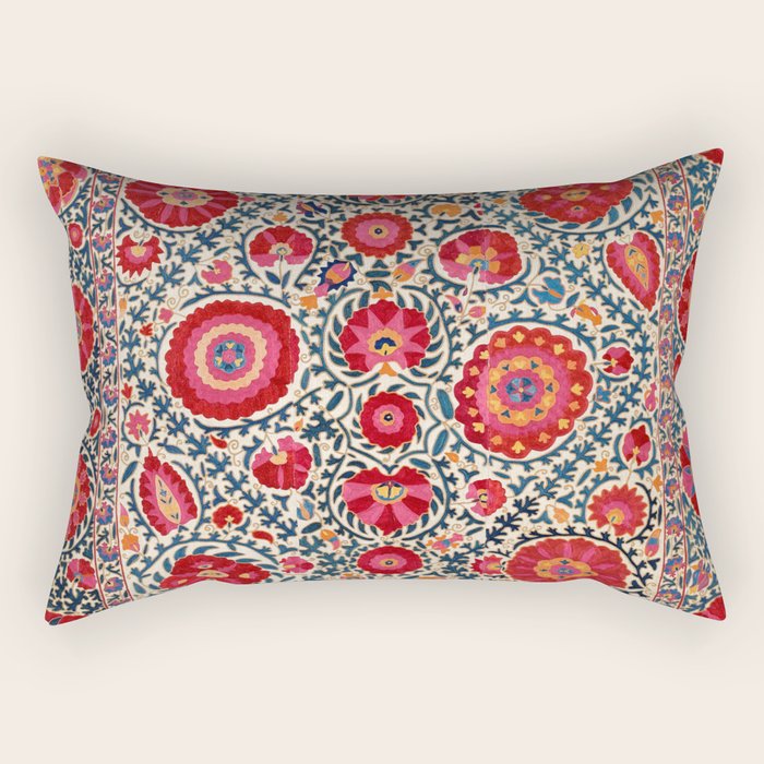 Kermina Suzani Uzbekistan Embroidery Print Rectangular Pillow Gallery Image 1