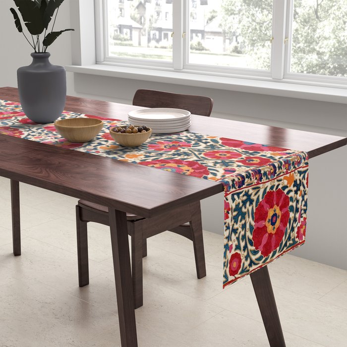 Kermina Suzani Uzbekistan Embroidery Print Table Runner Gallery Image 2