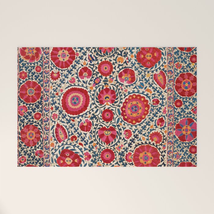 Kermina Suzani Uzbekistan Embroidery Print Welcome Mat Gallery Image 1