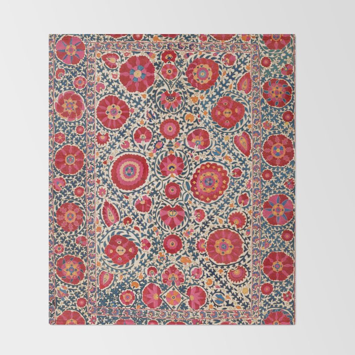 Kermina Suzani Uzbekistan Embroidery Print Throw Blanket Gallery Image 2