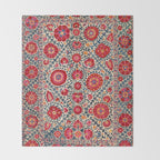 Kermina Suzani Uzbekistan Embroidery Print Throw Blanket Gallery Image 2