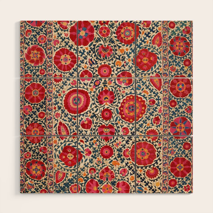 Kermina Suzani Uzbekistan Embroidery Print Wood Wall Art Gallery Image 1