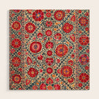 Kermina Suzani Uzbekistan Embroidery Print Wood Wall Art Gallery Image 1