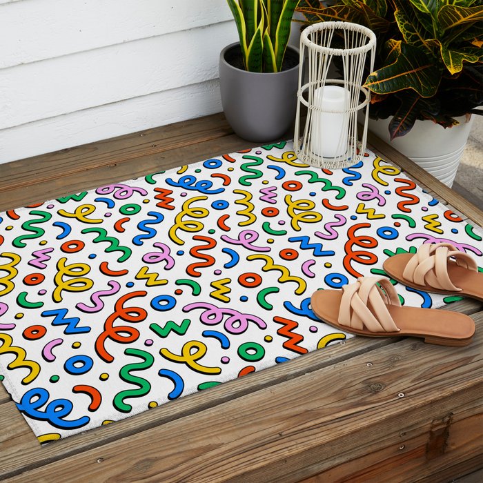 Colorful confetti doodle art pattern Outdoor Rug Gallery Image 2