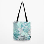 Modern, Floral Prints, Teal and Gray Tote Bag Gallery Image 2