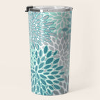 Modern, Floral Prints, Teal and Gray Travel Mug Gallery Image 3