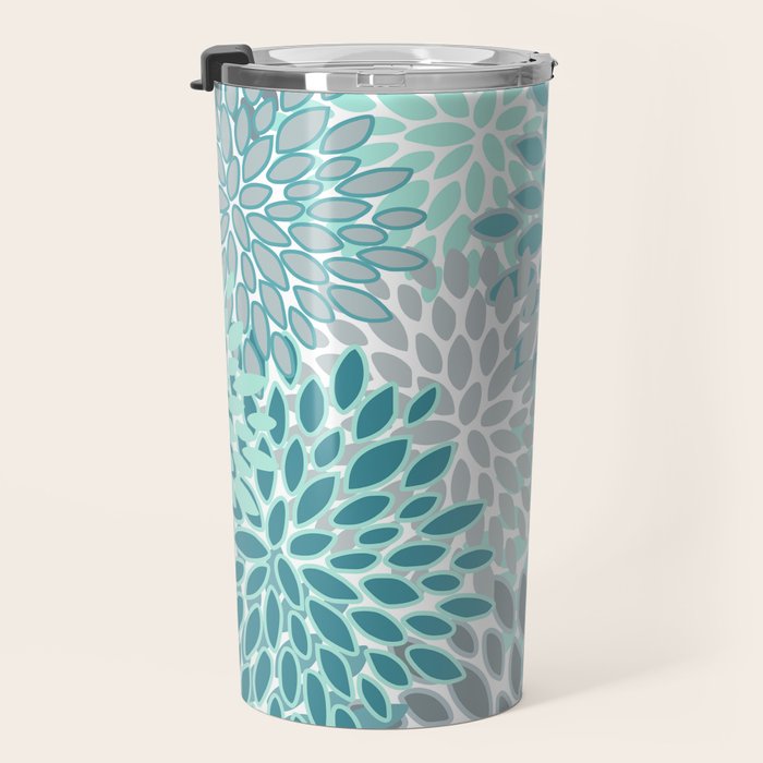 Modern, Floral Prints, Teal and Gray Travel Mug Gallery Image 3