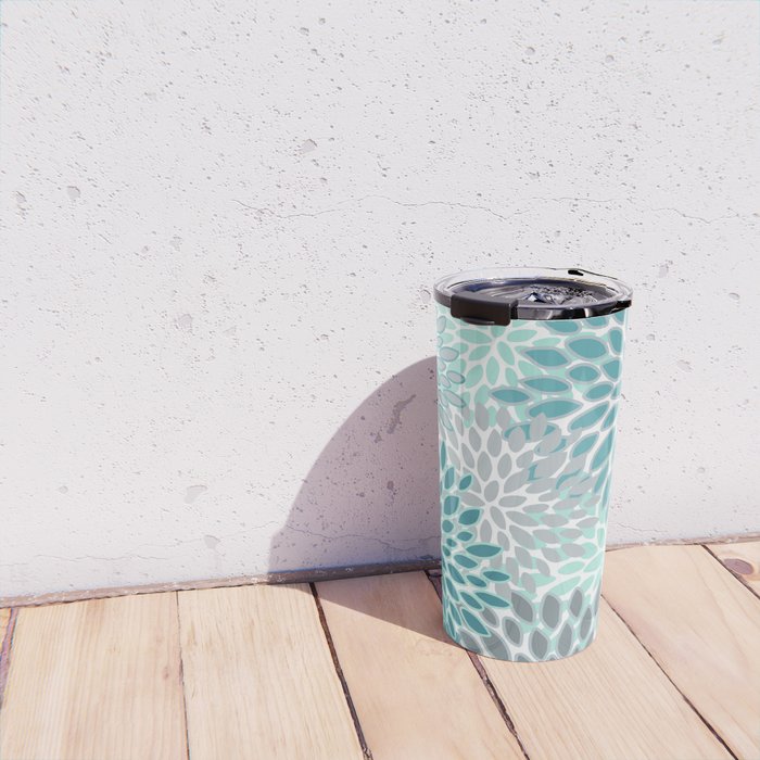 Modern, Floral Prints, Teal and Gray Travel Mug Gallery Image 4