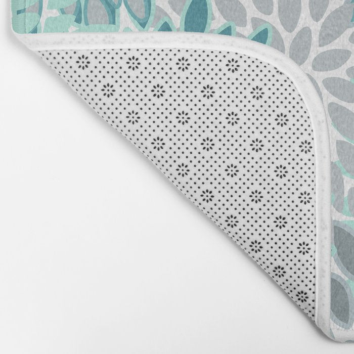 Modern, Floral Prints, Teal and Gray Bath Mat Gallery Image 2