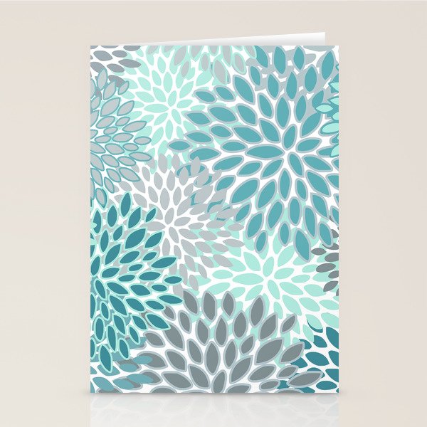 Modern, Floral Prints, Teal and Gray Stationery Card Gallery Image 2