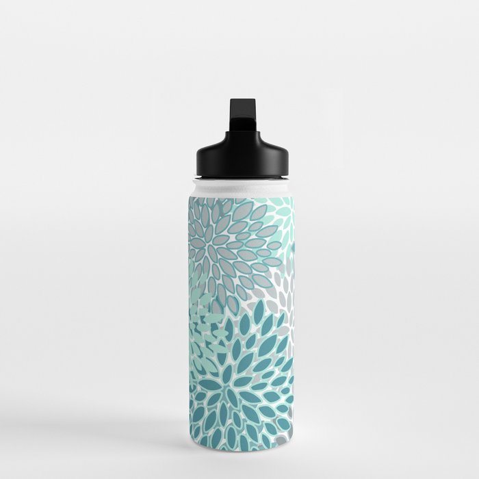 Modern, Floral Prints, Teal and Gray Water Bottle Gallery Image 3