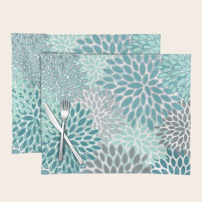 Modern, Floral Prints, Teal and Gray Placemat Gallery Image 1