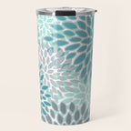 Modern, Floral Prints, Teal and Gray Travel Mug Gallery Image 1