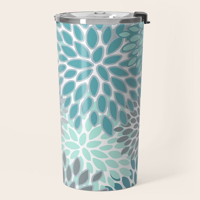 Modern, Floral Prints, Teal and Gray Travel Mug Gallery Image 2