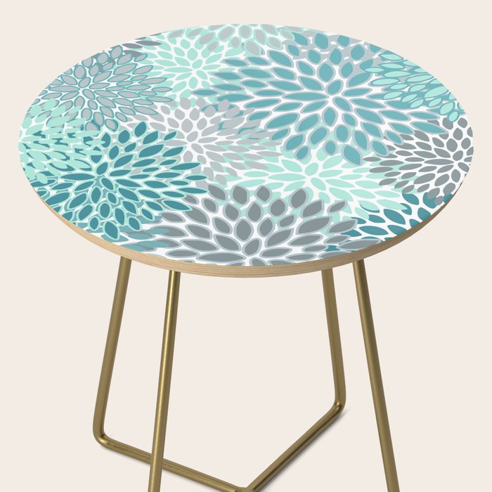 Modern, Floral Prints, Teal and Gray Side Table Gallery Image 2