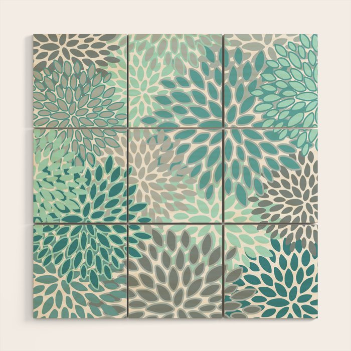 Modern, Floral Prints, Teal and Gray Wood Wall Art Gallery Image 1