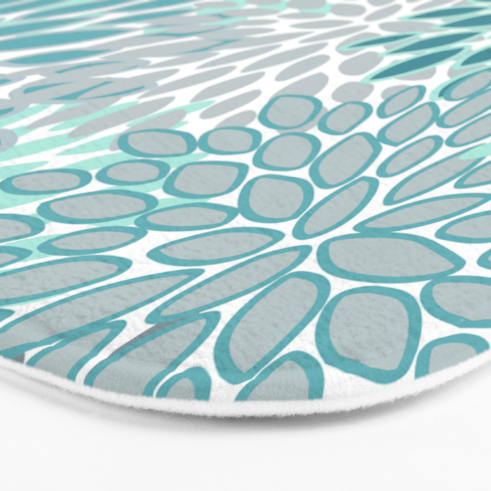 Modern, Floral Prints, Teal and Gray Bath Mat Gallery Image 3