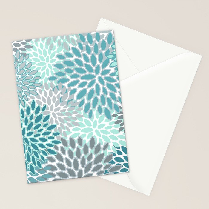Modern, Floral Prints, Teal and Gray Stationery Card Gallery Image 2